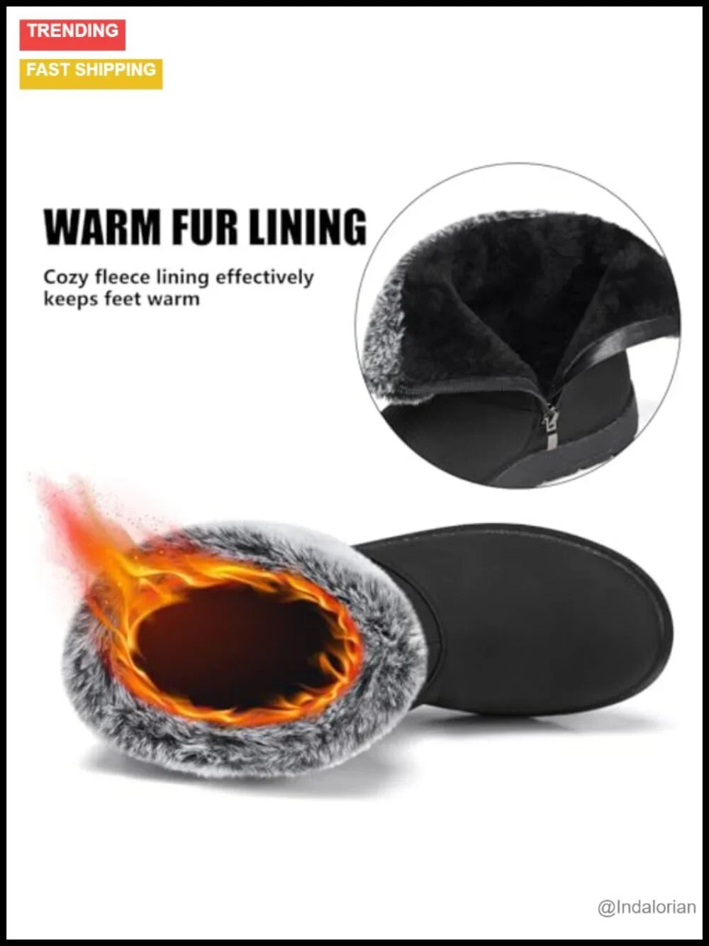 Waterproof Fur Lined Insulated Snow Boots with Side Zipper